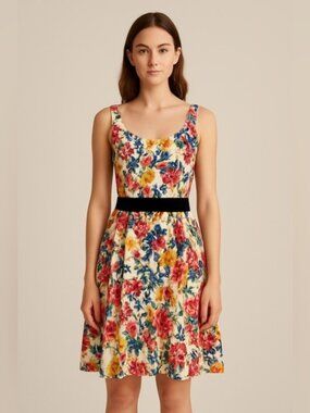 Tristan Made in Canada Floral Sleeveless Dress with Belt - Size 4